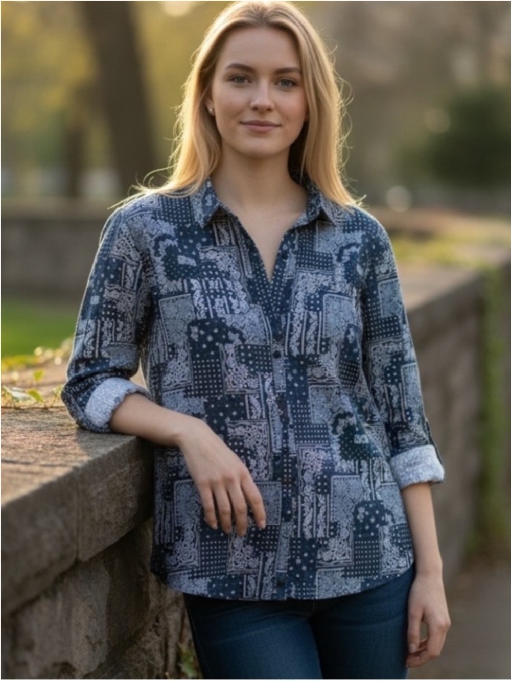 Ariat Navy Patchwork Print Button-Down Shirt